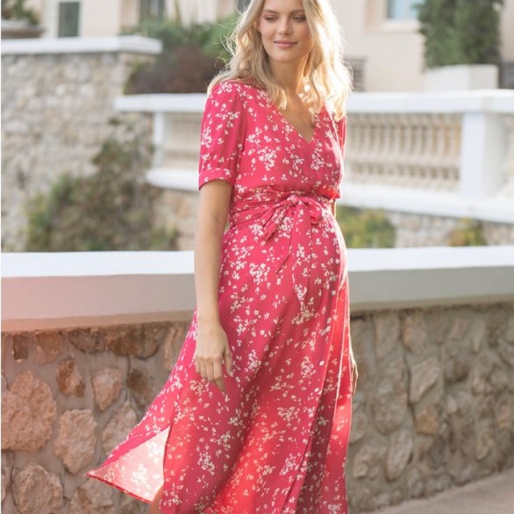 Pink and white summer Seraphine maternity and nursing dress